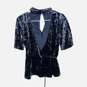 Honey Belle Velvet Tie Wrap Blouse w/ Butterfly Sleeves - Blue